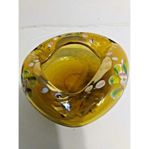 Vintage Bohemian Czech Glass Hand Blown/Painted Amber Gold Gild Dish/Ashtray - Picture 7 of 10